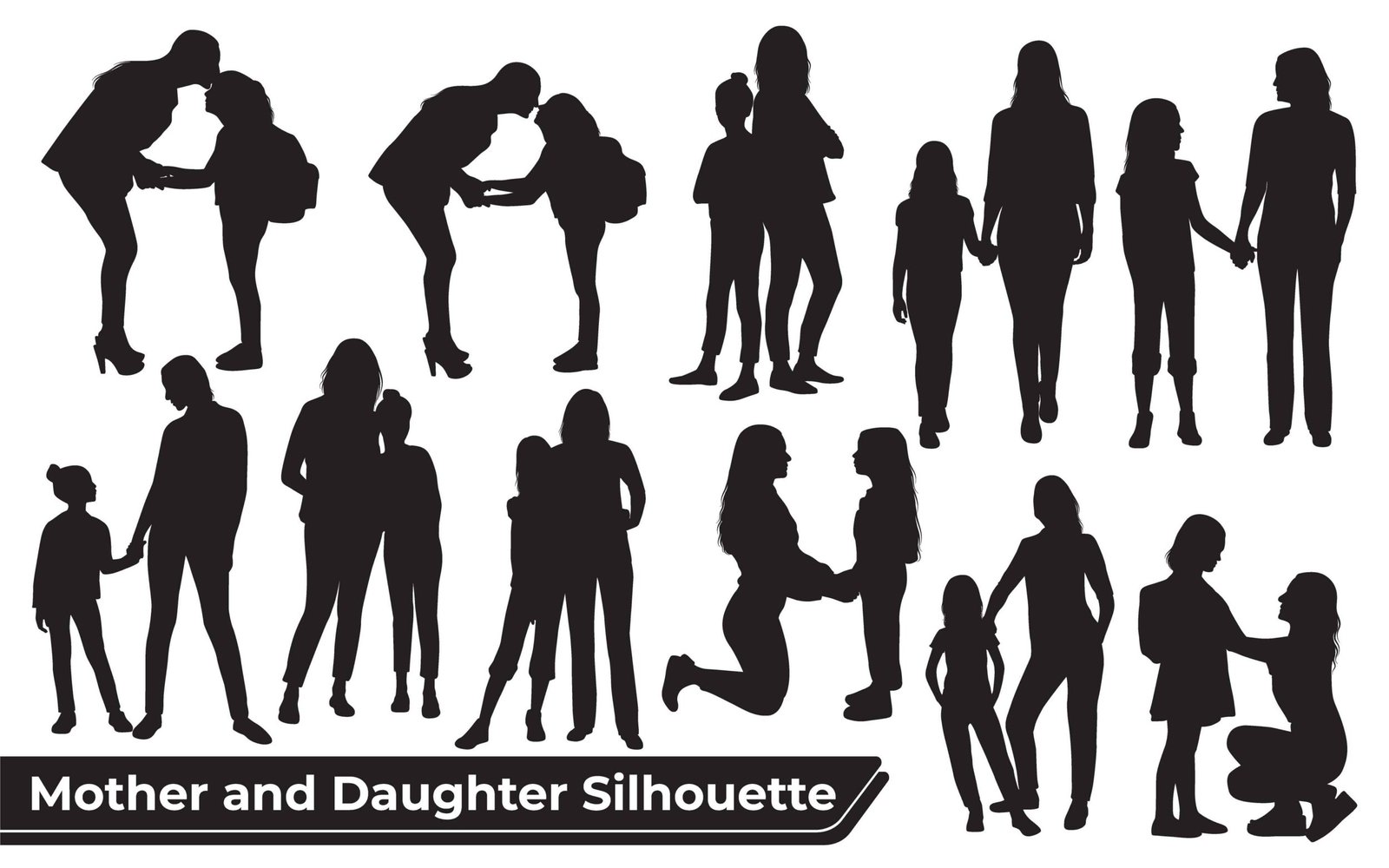 Collection of mom and Daughter silhouettes in different poses