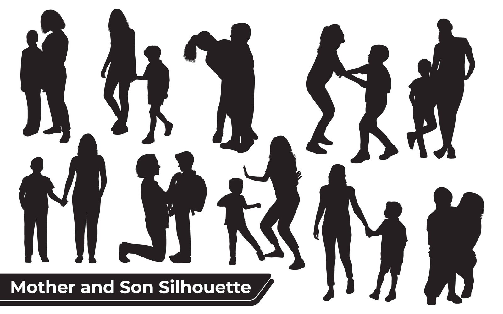 Collection of mom and Son silhouettes in different poses