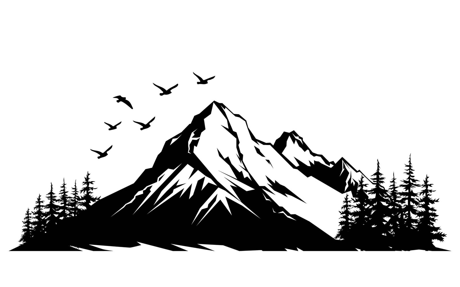 Vintage Monochrome Mountains Flat Vector illustration