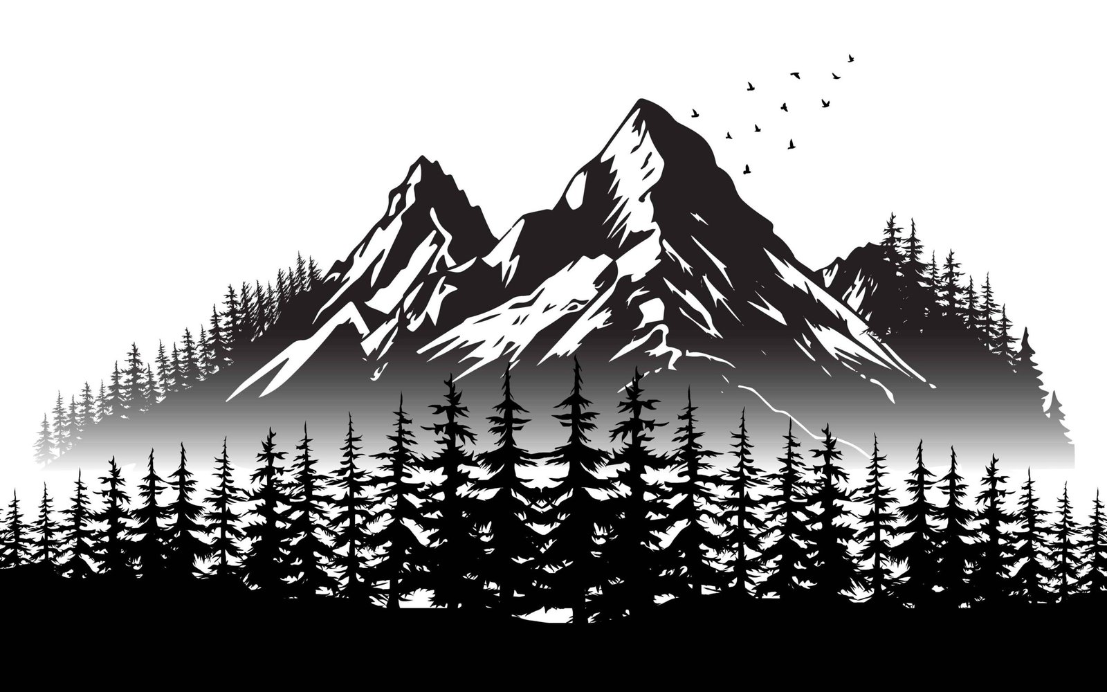 Vintage Monochrome Mountains Flat Vector illustration