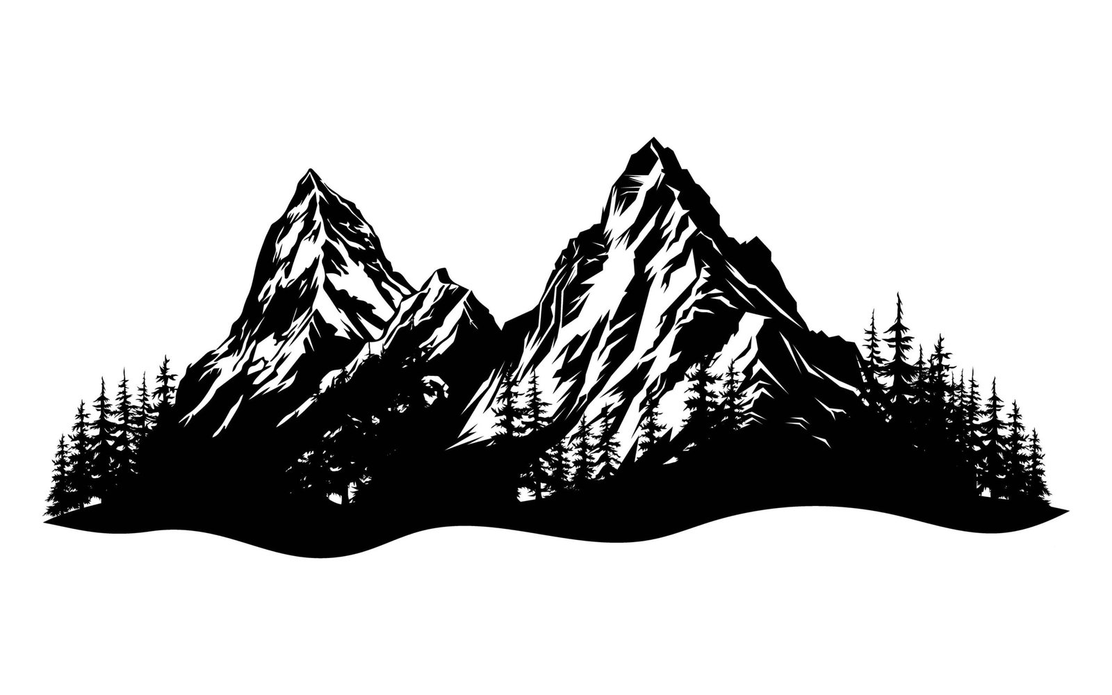 Vintage Monochrome Mountains set Flat Vector illustration