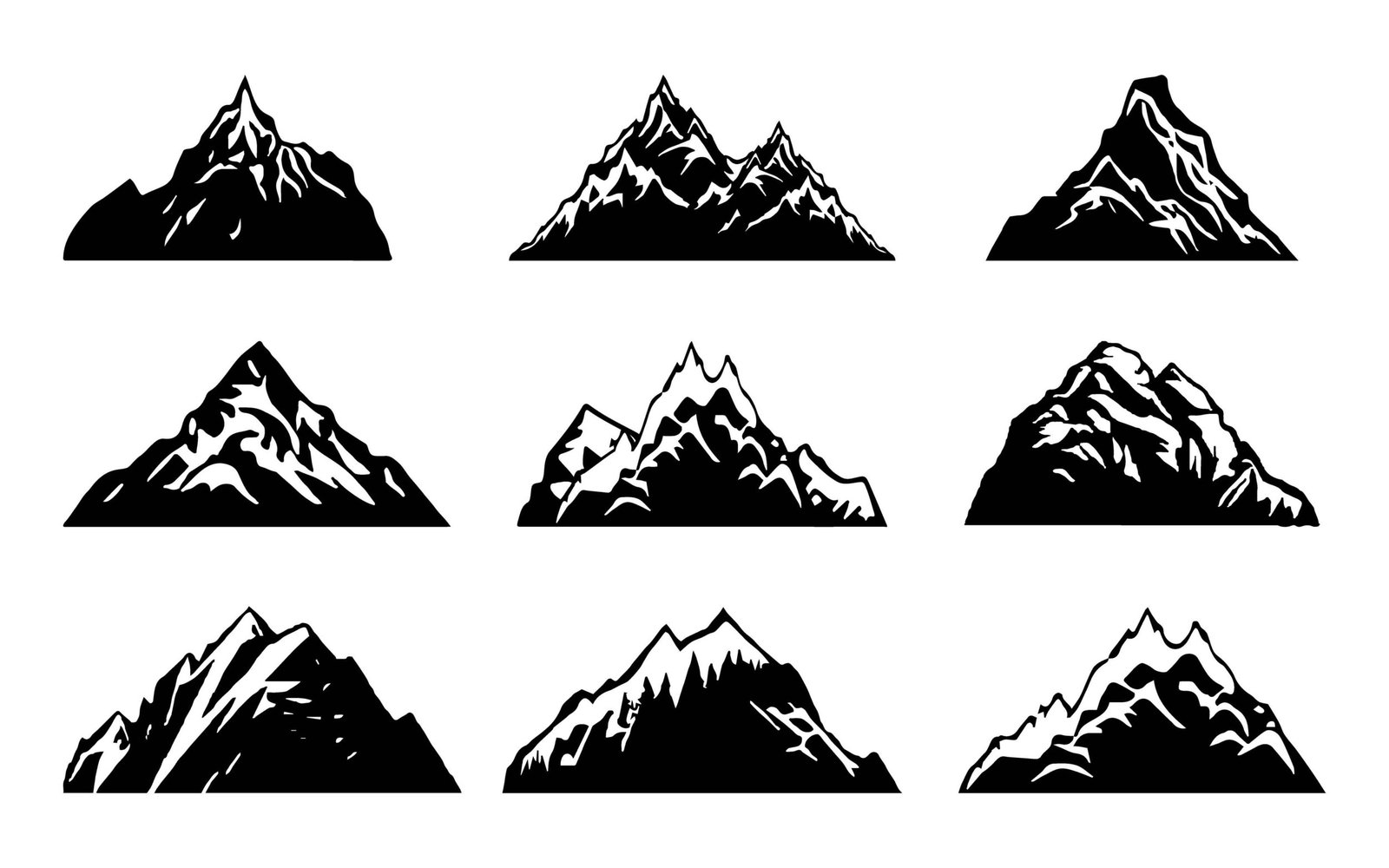 Vintage Monochrome Mountains set Flat Vector illustration