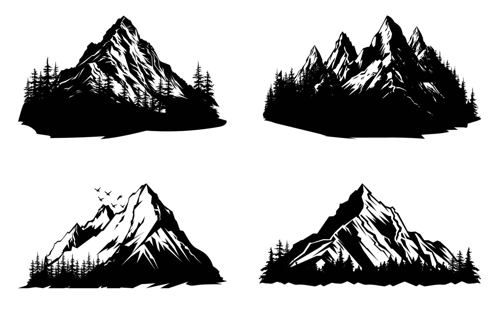 Vintage Monochrome Mountains set Flat Vector illustration