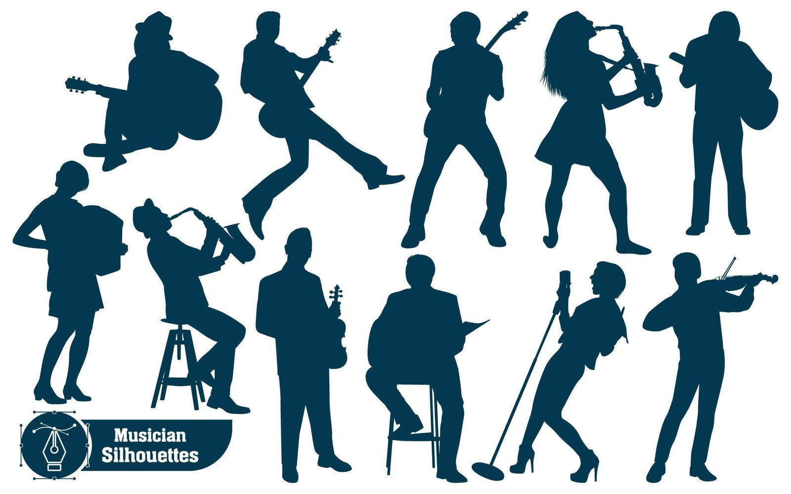 Musician or Musical bands Black Silhouettes Vector illustration