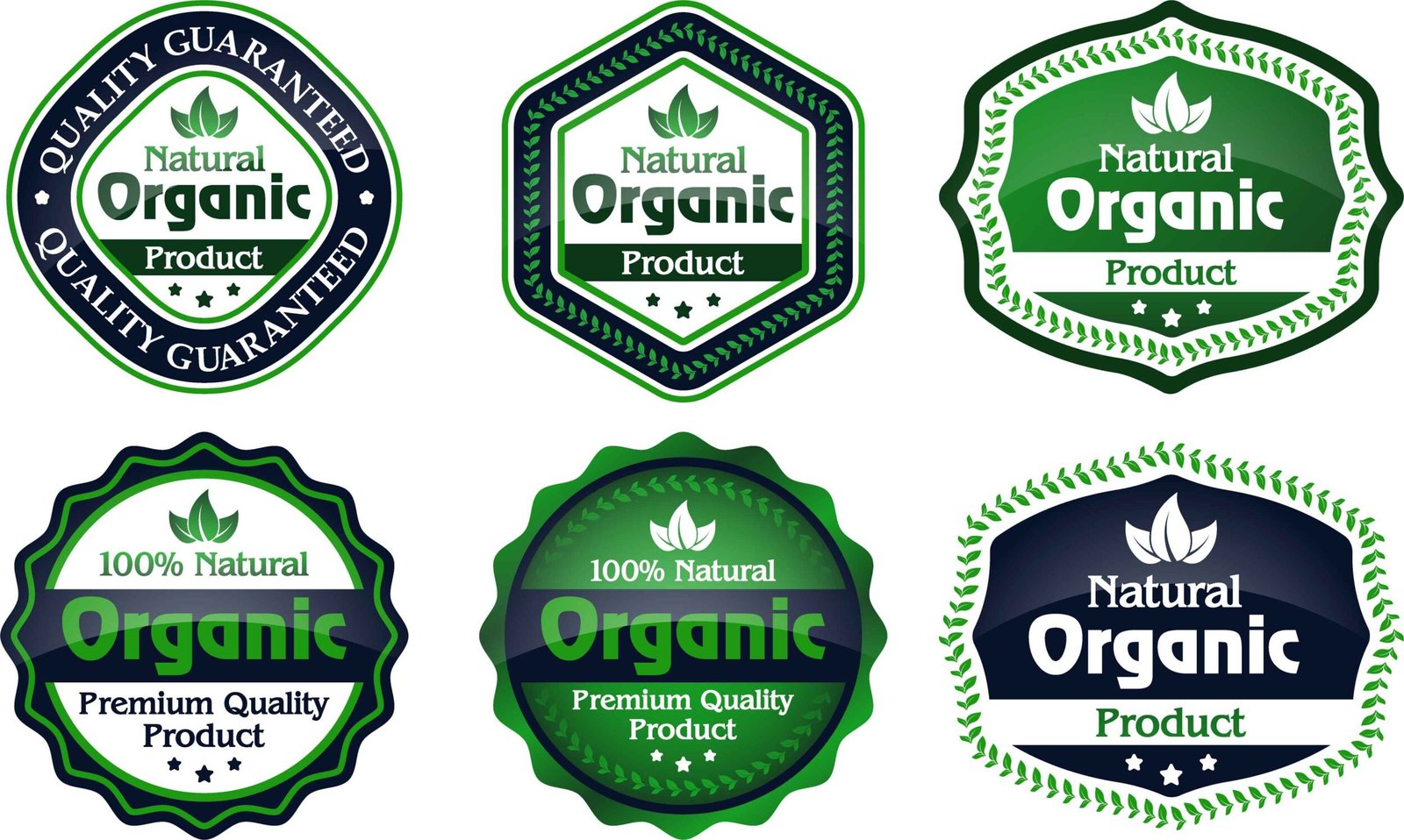 Collection of natural organic product quality guaranteed badges