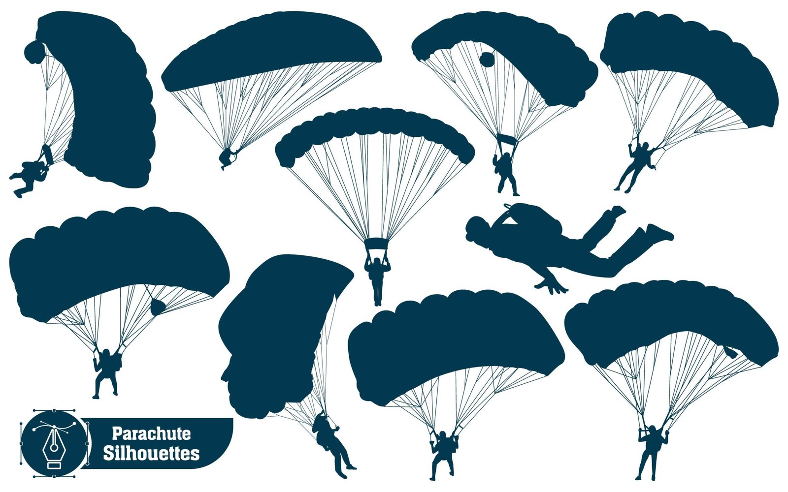 parachute Sky diving Silhouette Vector Collection