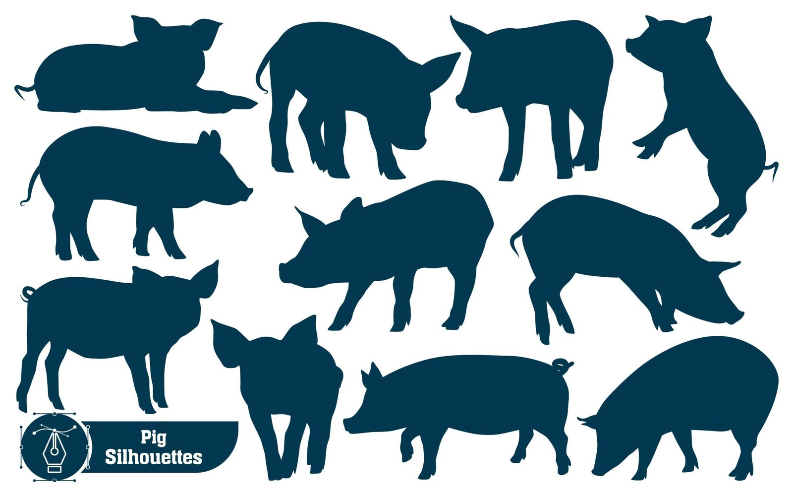 Collection of Animal Pig silhouette in different poses