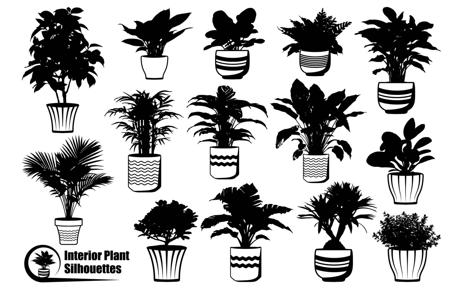 Interior Plant or Indoor Tree Silhouettes vector
