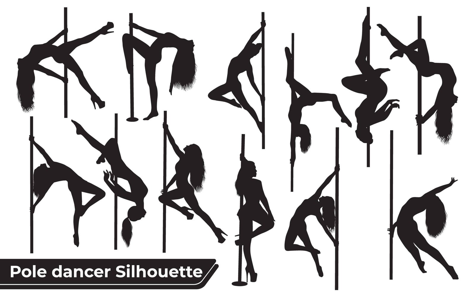 Collection of Pole Dancer Silhouette vector