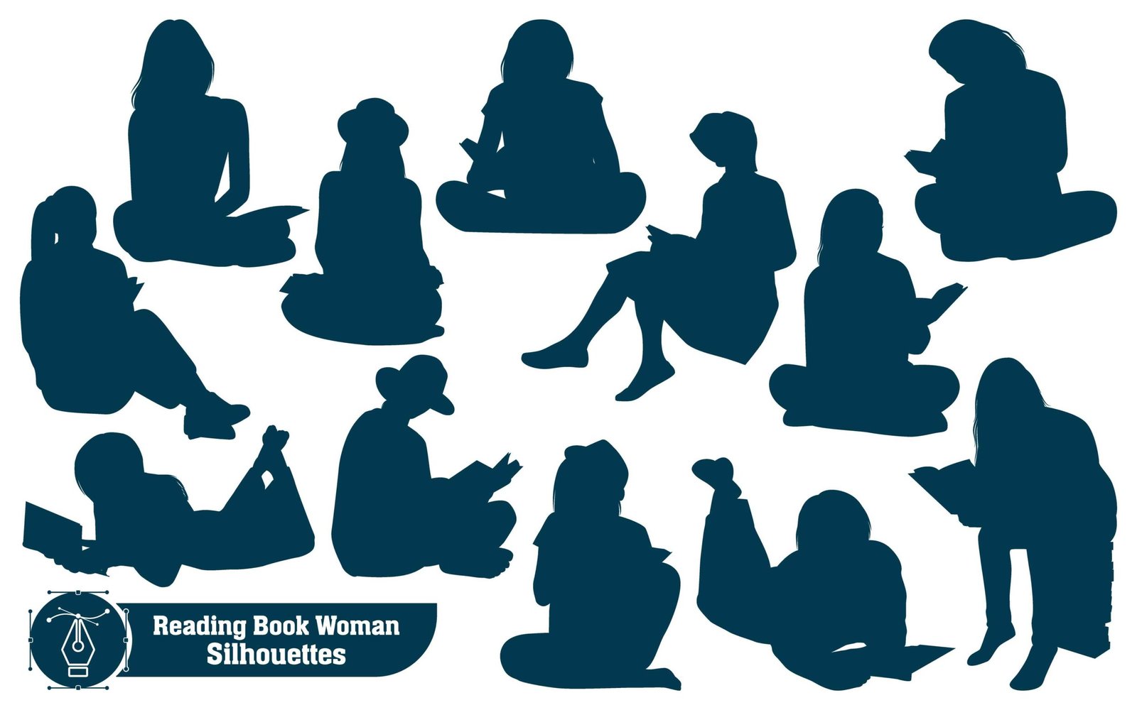 Reading Book woman Silhouettes Vector illustration
