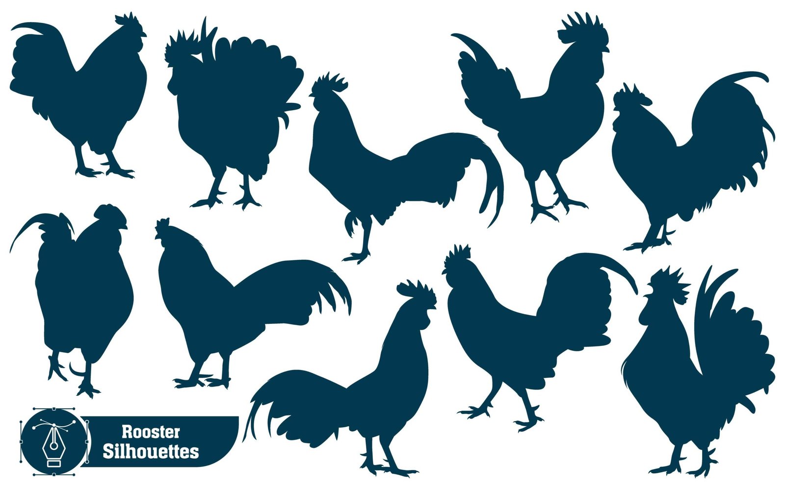 Collection of animal Rooster Silhouette in different poses