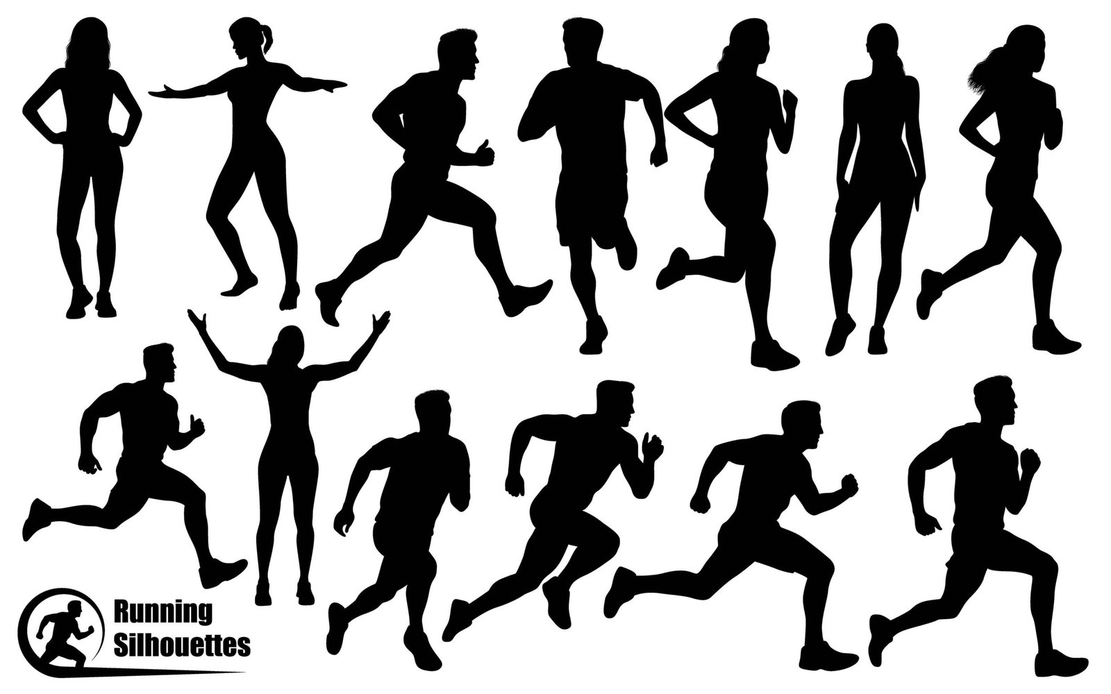 Collection of Running Man and woman silhouettes in different poses