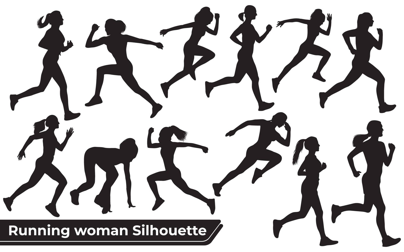 Collection of Running Woman silhouettes in different poses