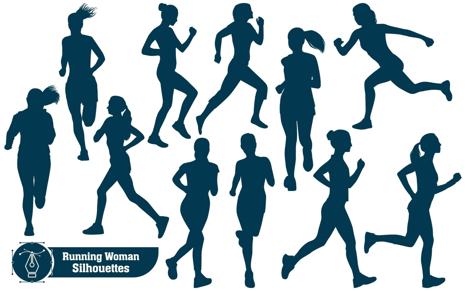 Collection of Running Woman silhouettes in different poses