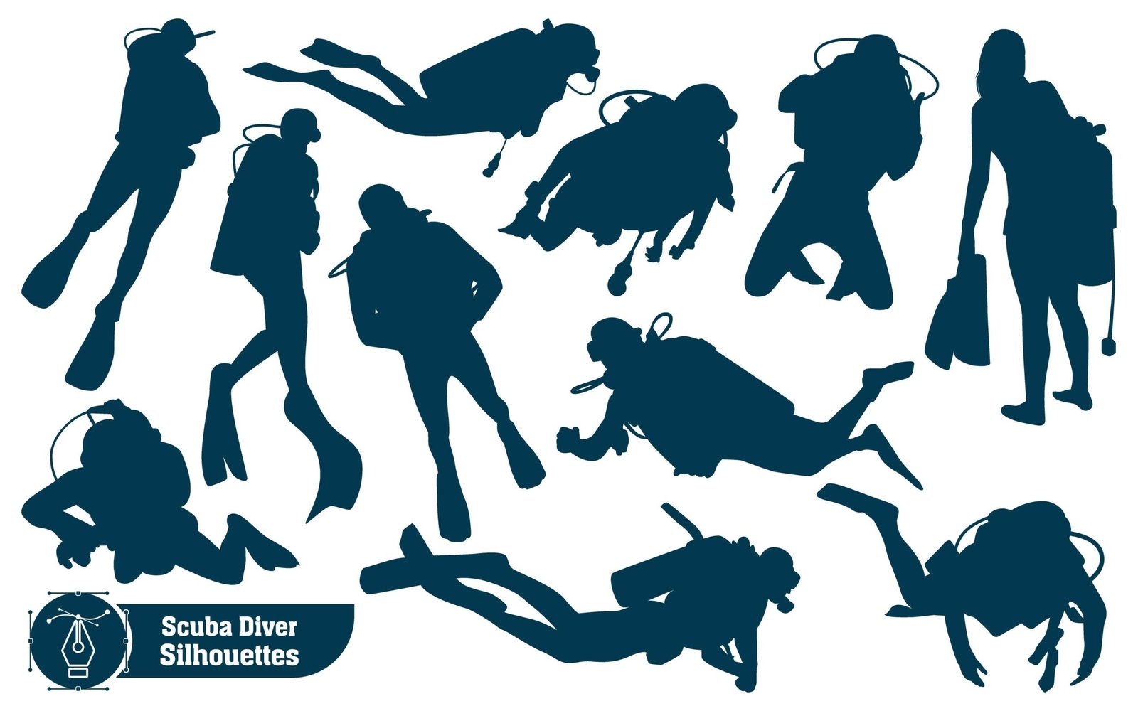 scuba divers or scuba diving Silhouettes Vector Illustration