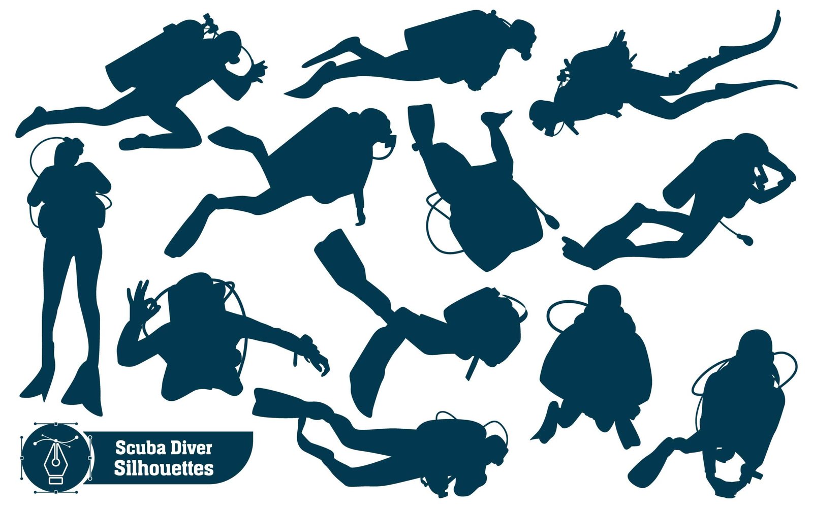 scuba divers or scuba diving Silhouettes Vector Illustration