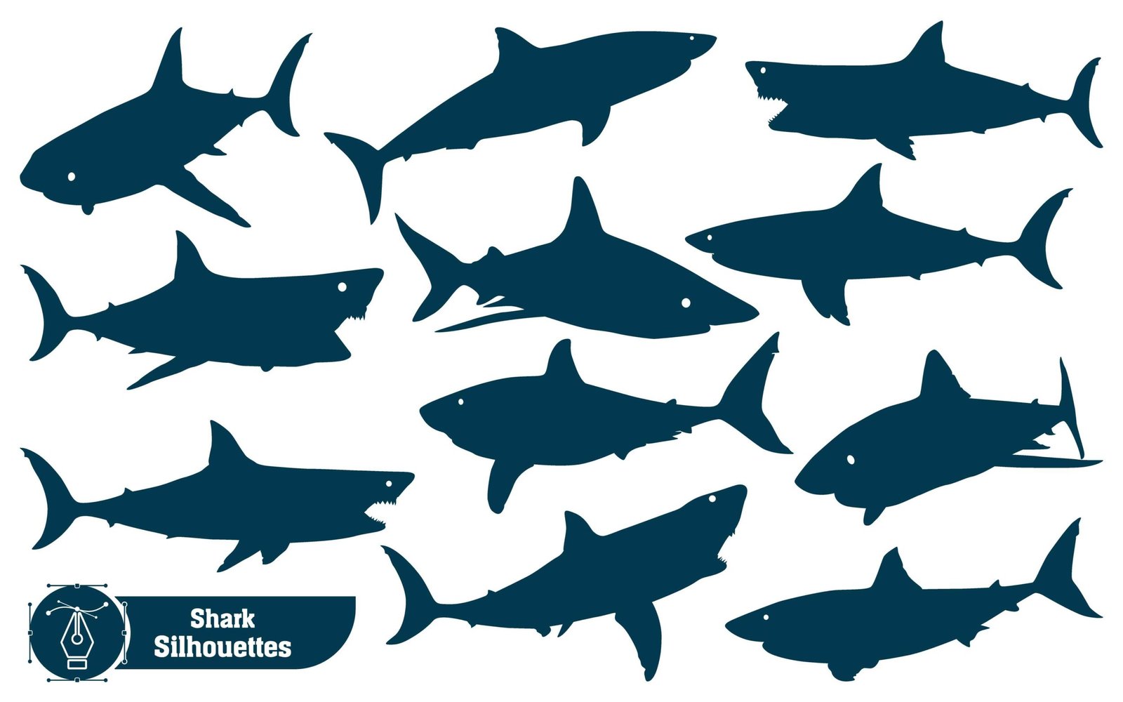 Collection of animal Shark Silhouette in different poses