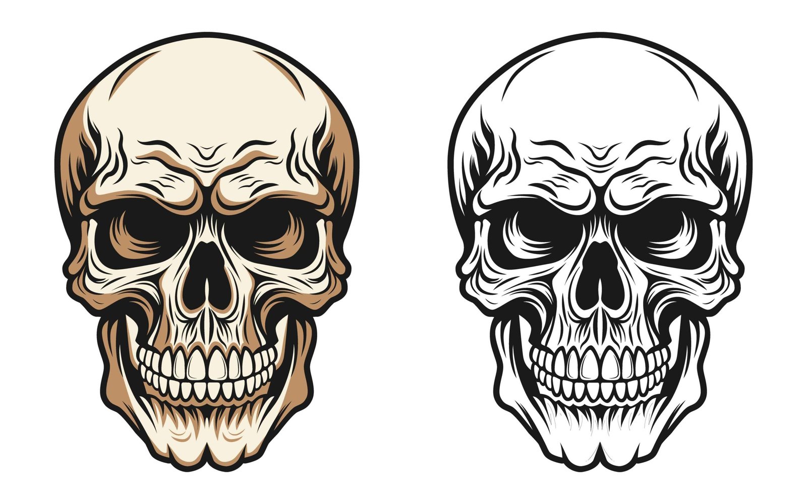 Vintage Monochrome Human Skull crossing bones Vector illustration