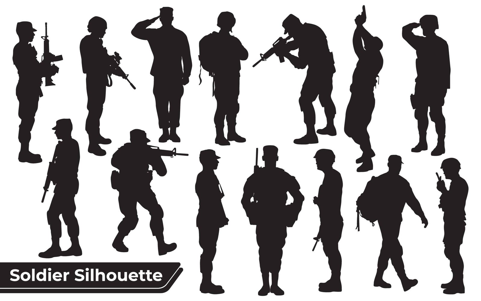 Soldier or army with gun silhouettes vector