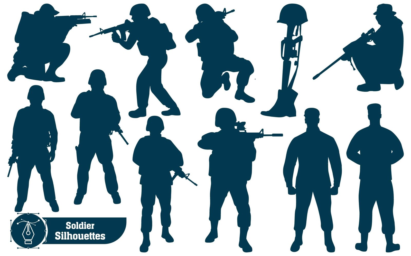 Soldier or army with gun silhouettes vector