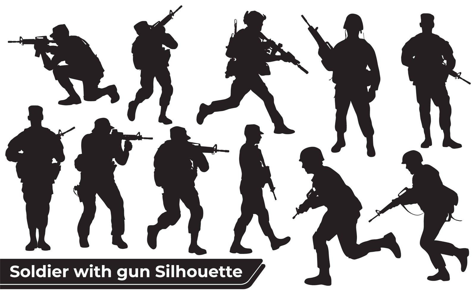 Soldier or army with gun silhouettes vector