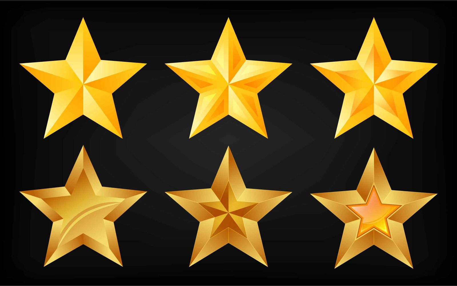 Set of shiny golden star icons, perfect for rating and achievement
