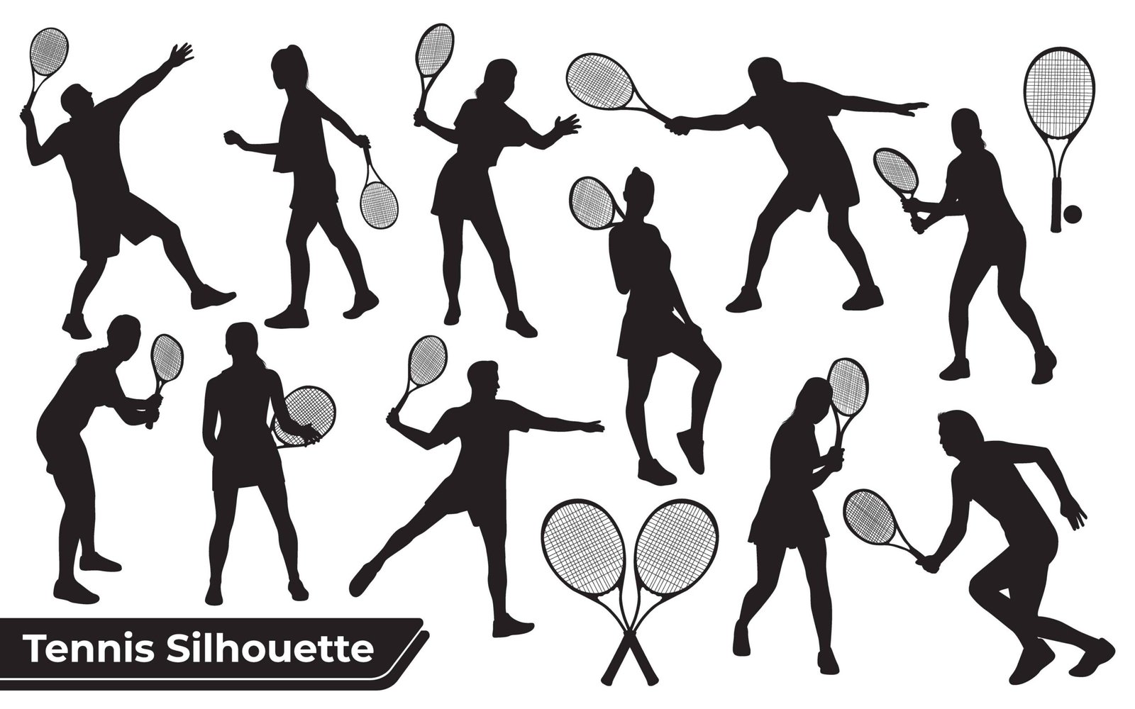 Male and Female tennis player silhouettes with rackets