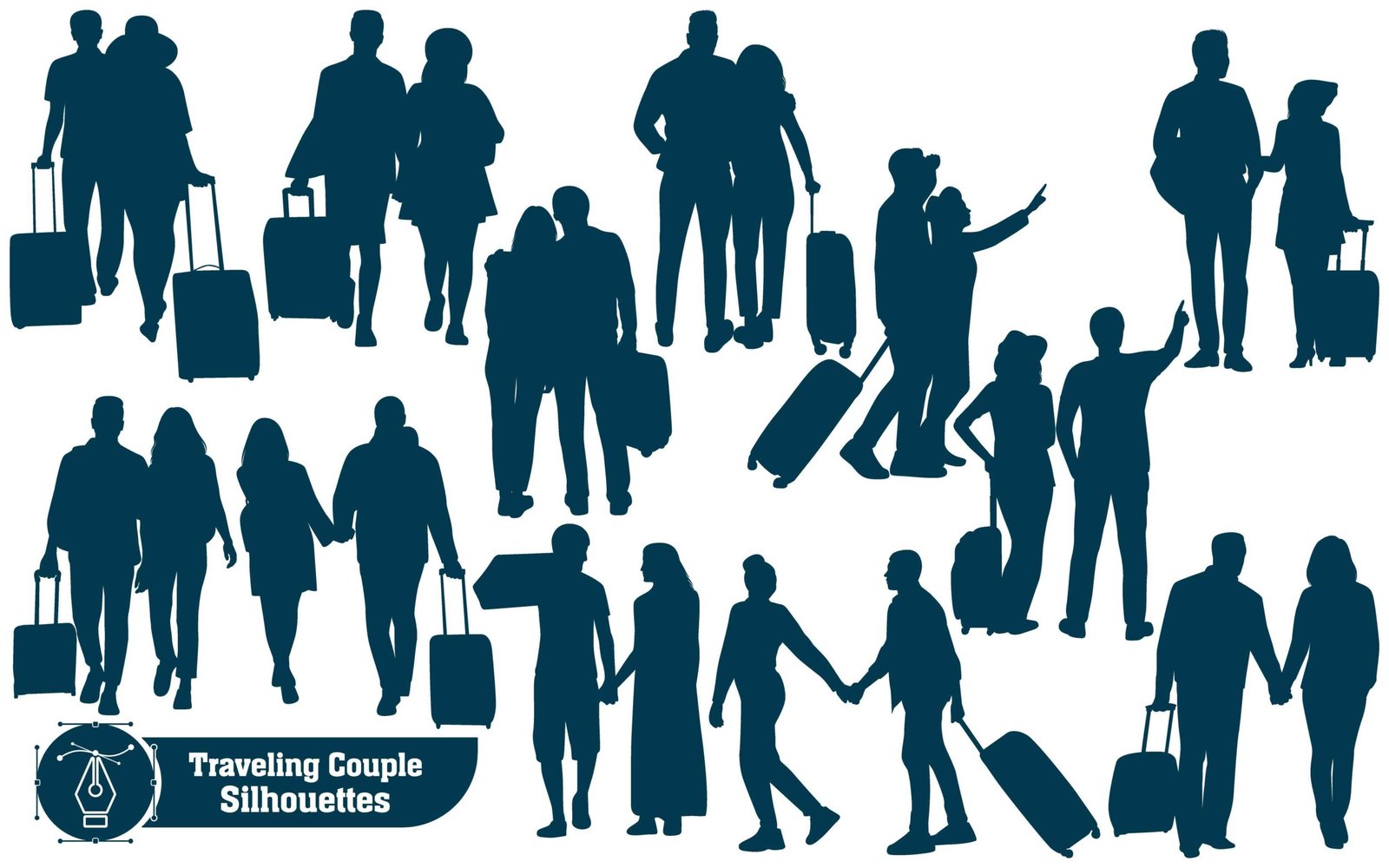 Traveling couple for Adventure Silhouettes vector illustration