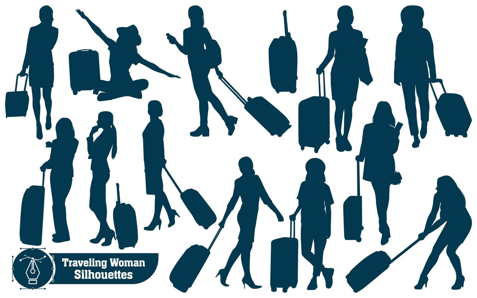 Woman Traveling for Adventure Silhouettes vector illustration