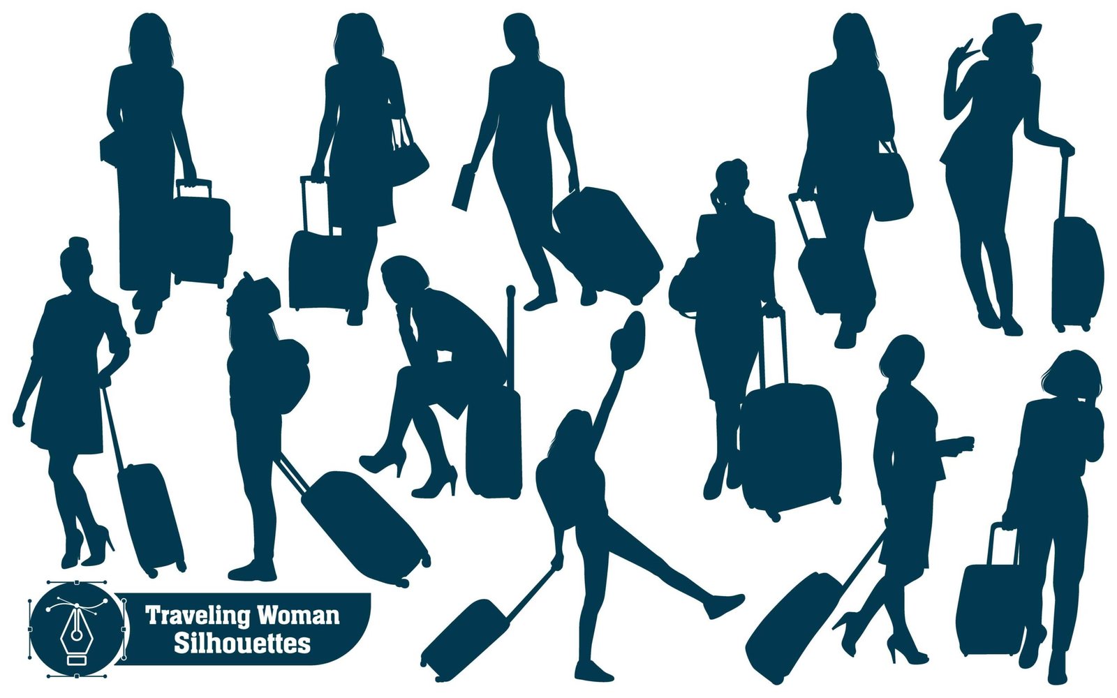 Woman Traveling for Adventure Silhouettes vector illustration