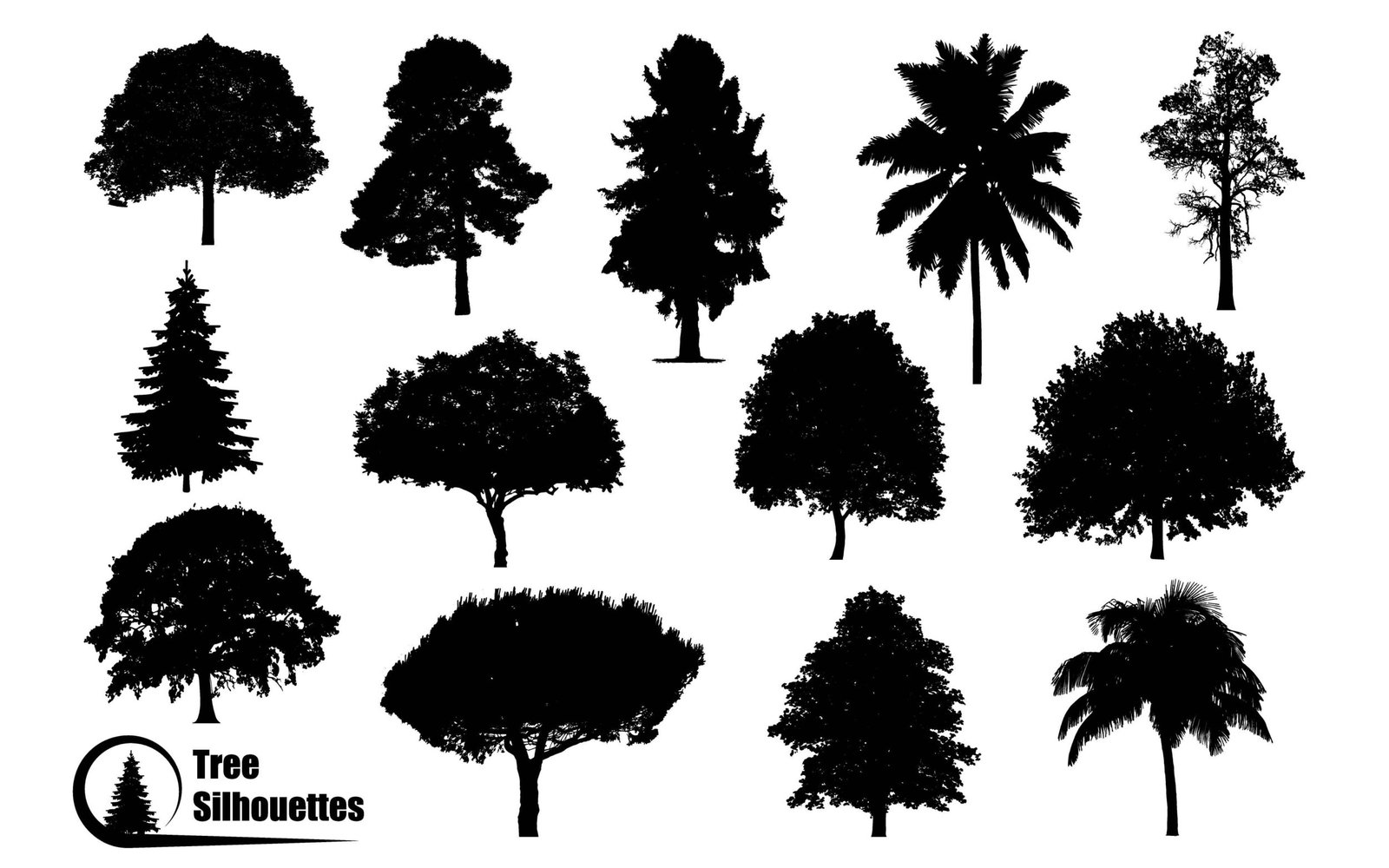 Different types of trees silhouettes vector