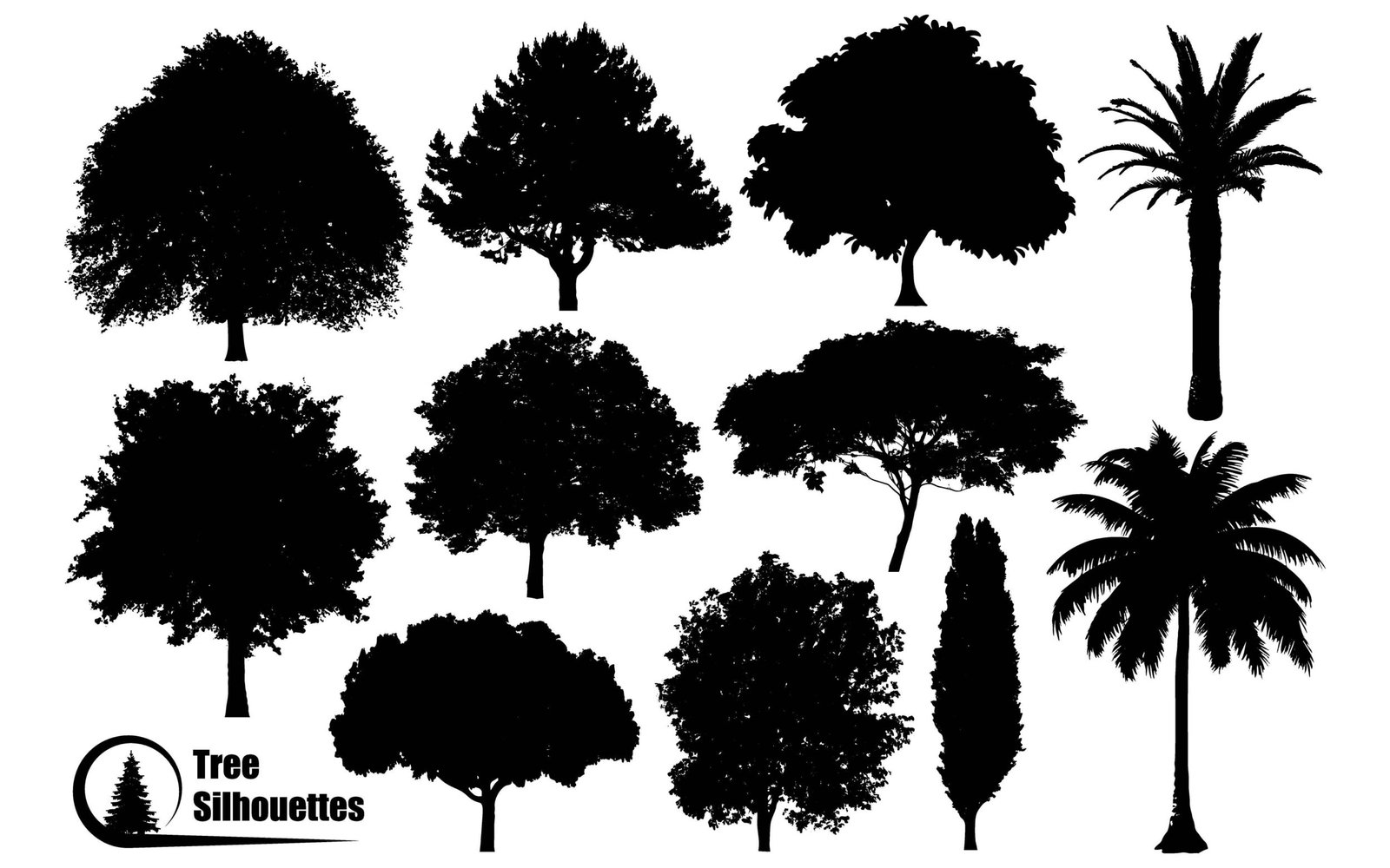 Different types of trees silhouettes vector