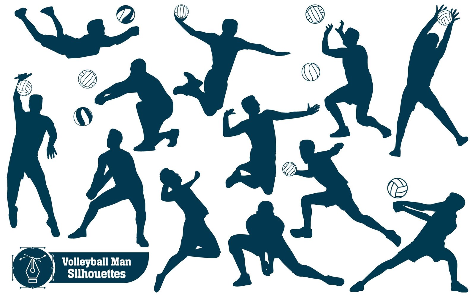 Male Volleyball Player Sports silhouettes vector Illustration