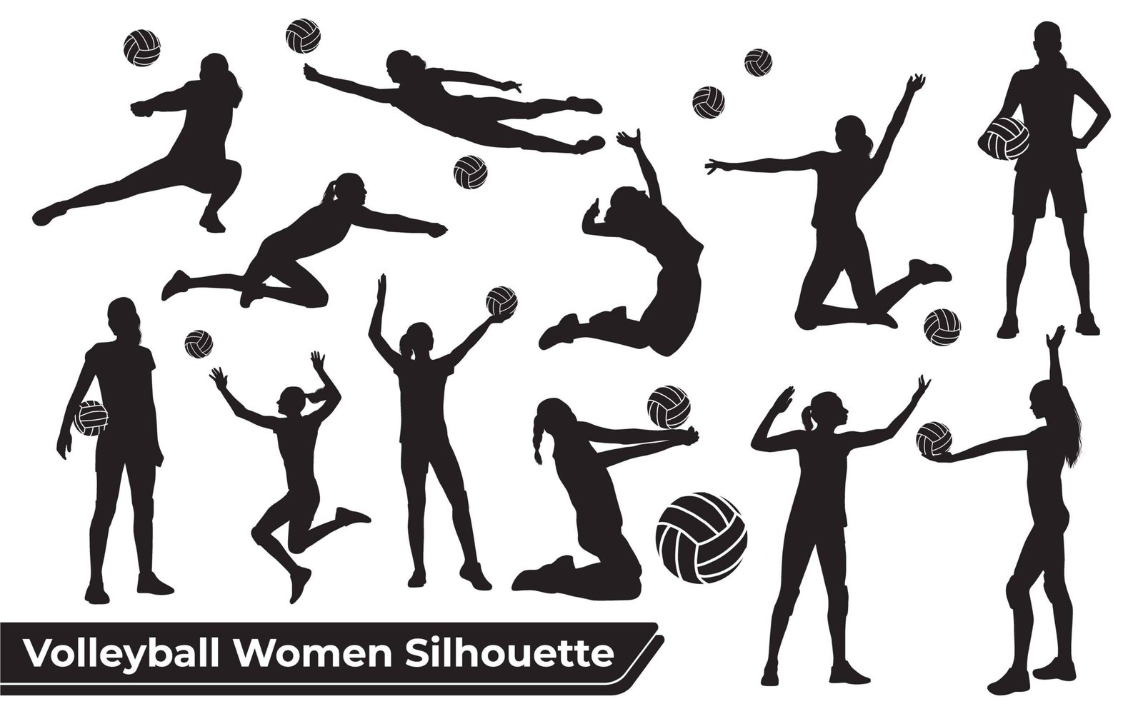Female Volleyball Player Sports silhouettes vector Illustration