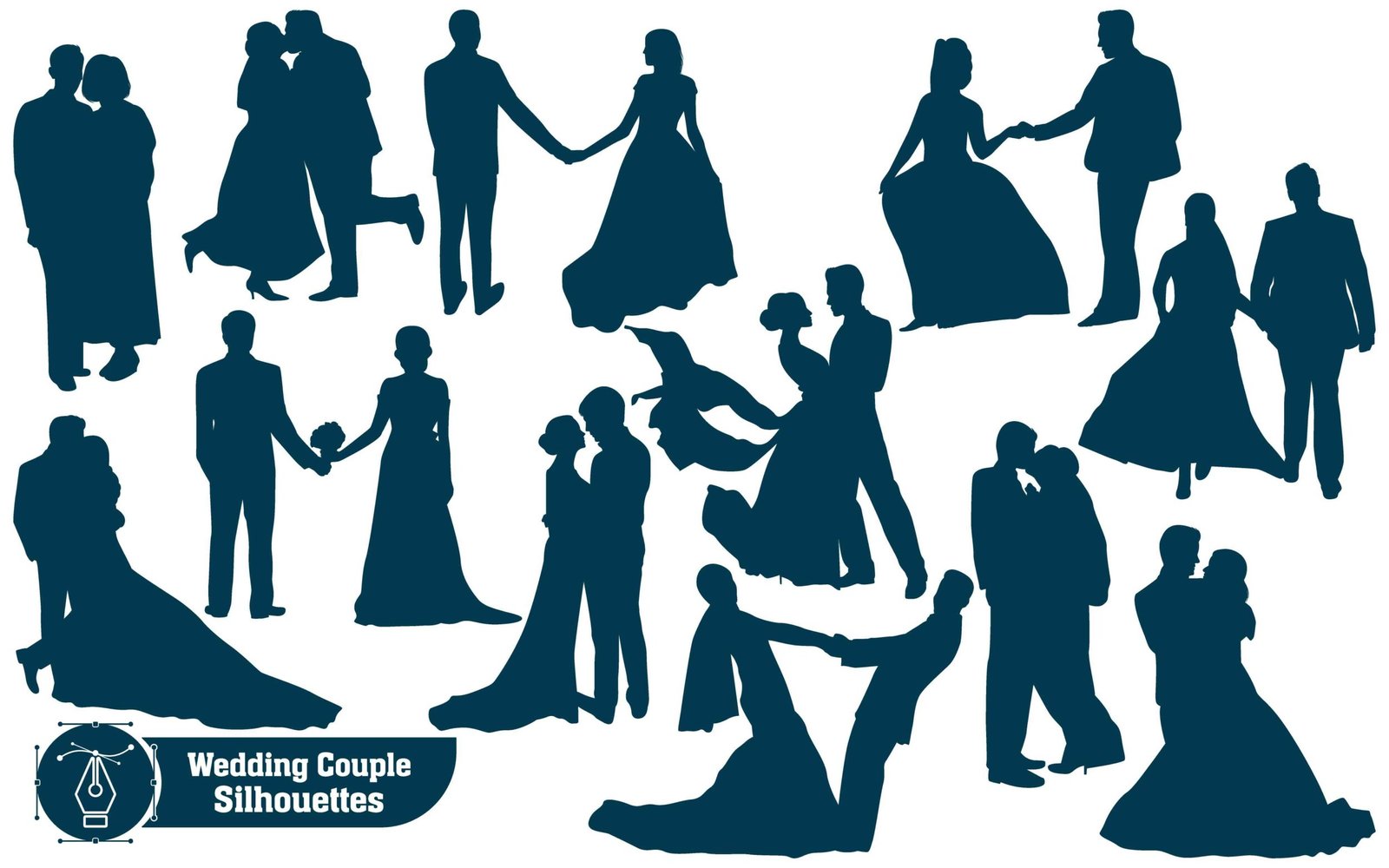 Collection of Wedding Couple silhouettes in different poses