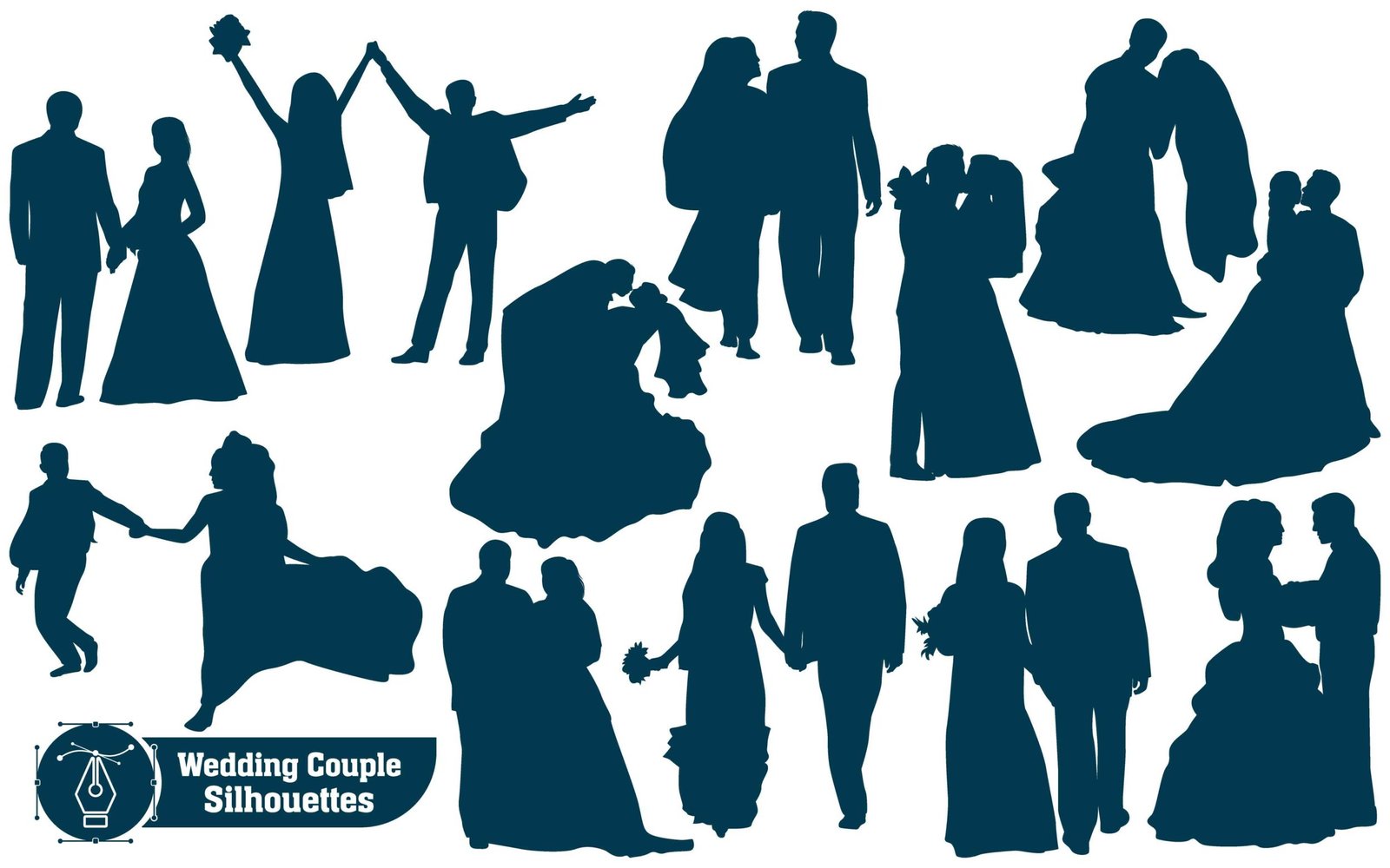 Collection of Wedding Couple silhouettes in different poses