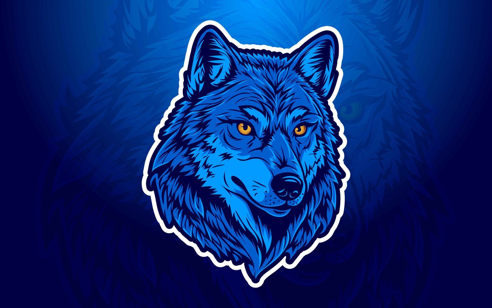wolf head with orange eyes, fierce animal vector illustration