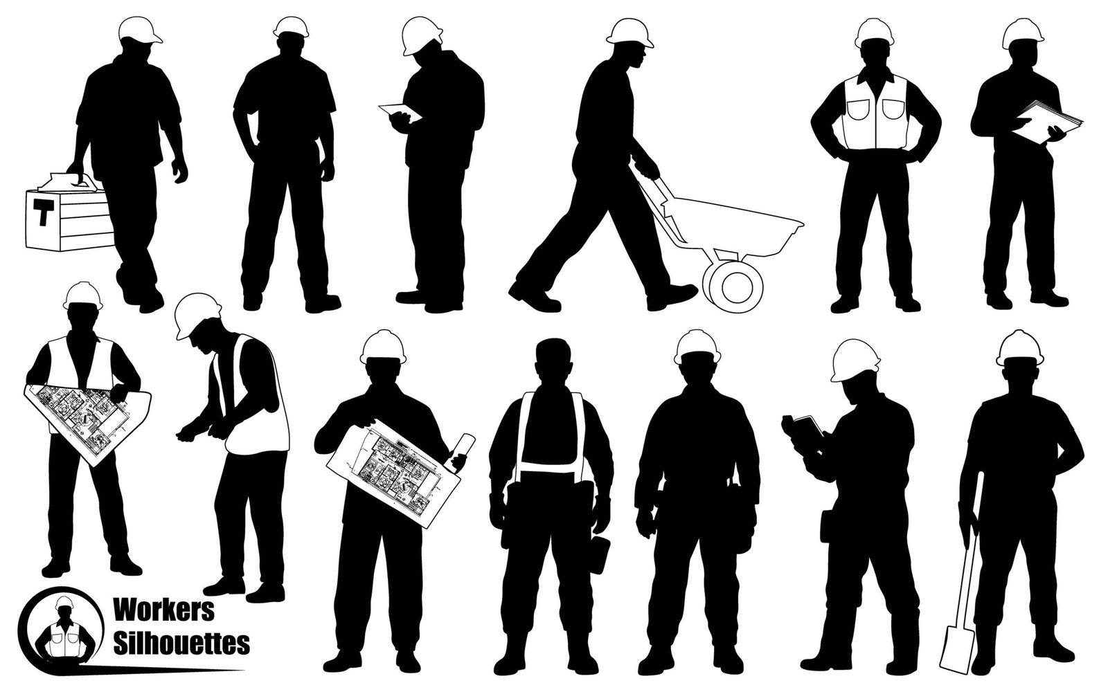 Construction Workers or Labor silhouettes vector illustration