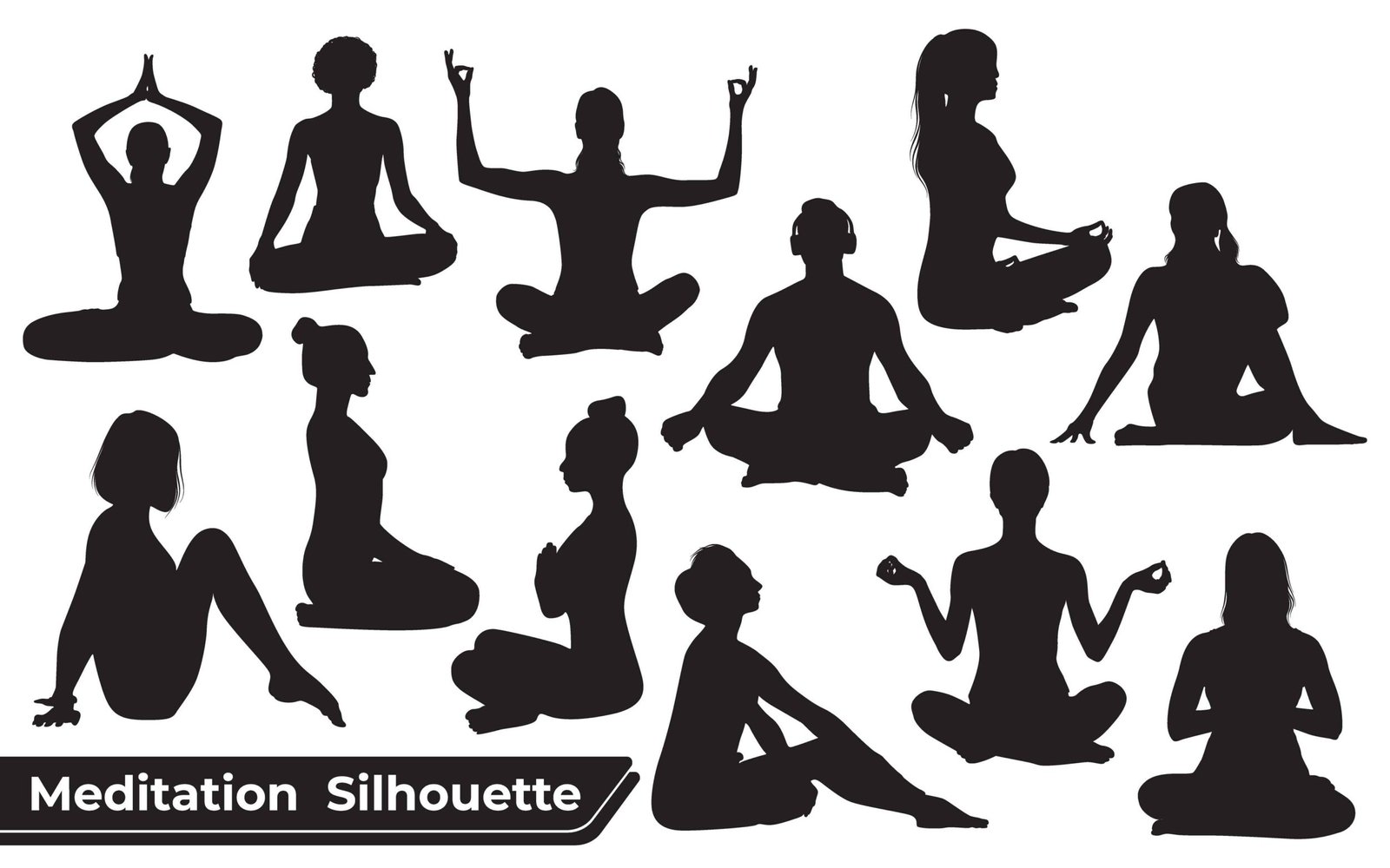 Collection of Yoga silhouettes in different poses