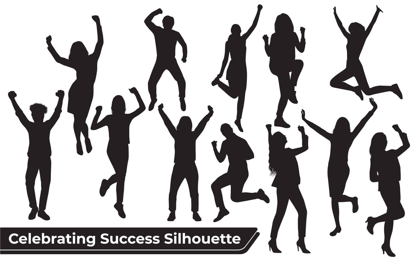 Collection of celebrating success Silhouette in different positions